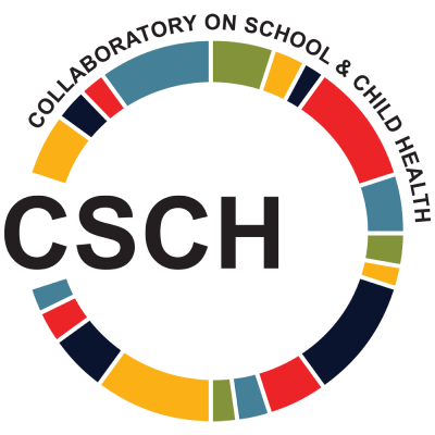 Circle made of colorful blocks. CSCH is written on the left part (and intersecting the circle). Above the circle is written Collaboratory on School and Child Health.