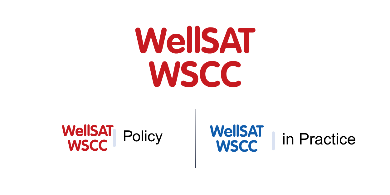 WellSAT WSCC Wordmark at top; then WellSAT WSCC policy wordmark on left and WellSAT WSCC in Practice Wordmark on right